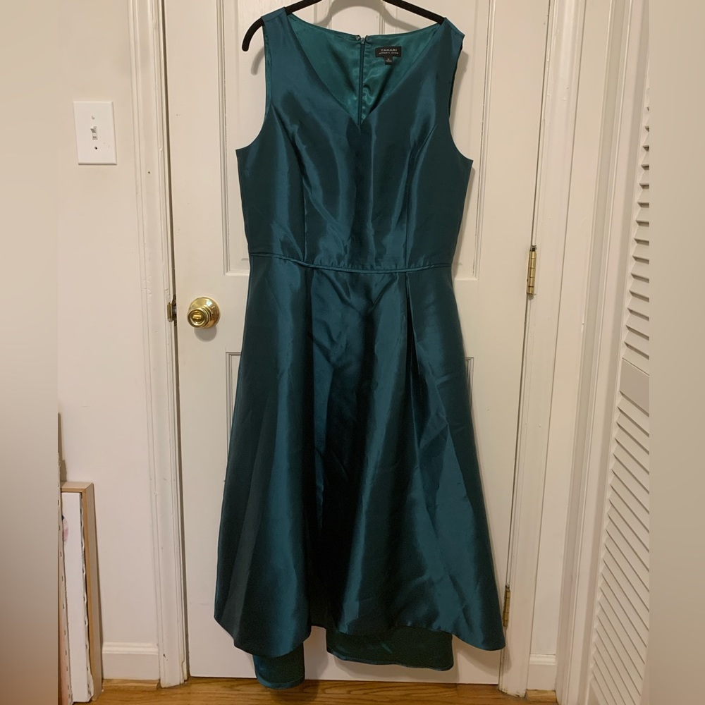 Tahari ASL high-low cocktail dress in peacock green